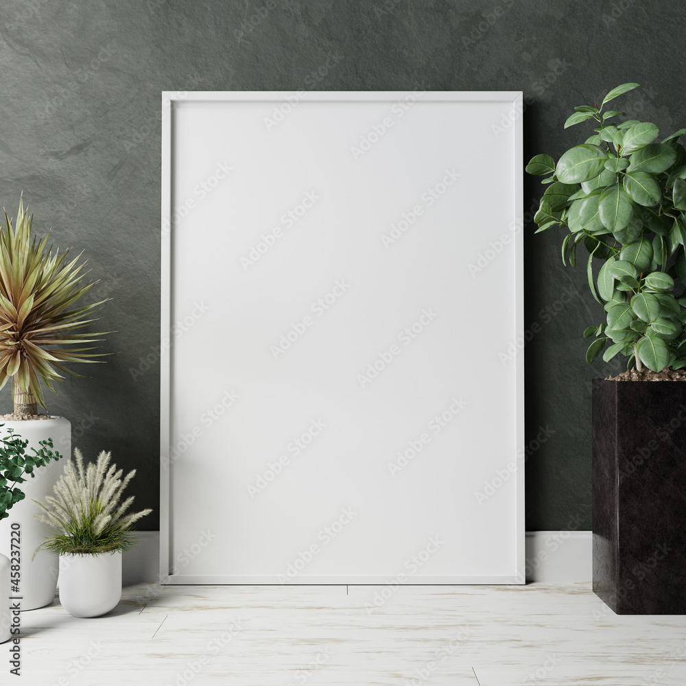 blank frame on the wall with plant