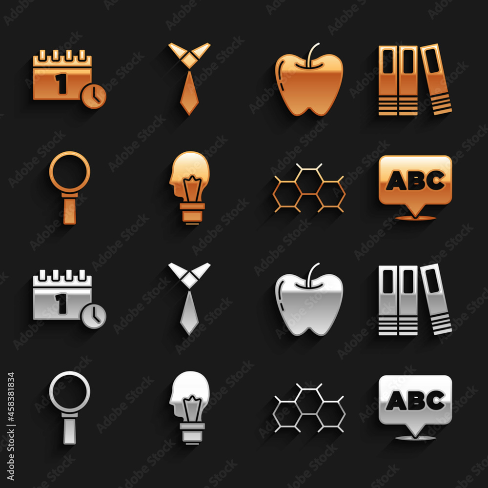 Set Light bulb with concept of idea, Office folders, Alphabet, Chemical formula, Magnifying glass, A