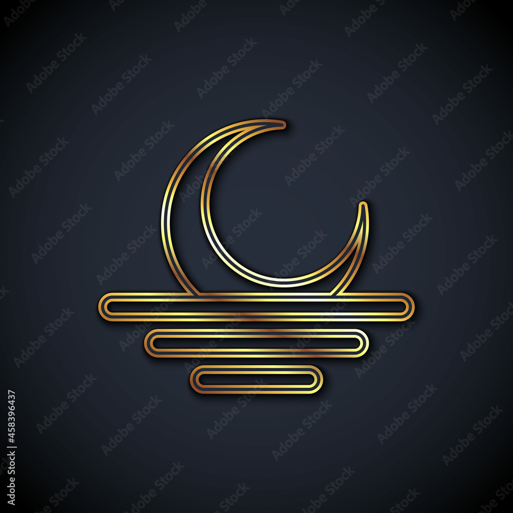 Gold line Sunset icon isolated on black background. Vector