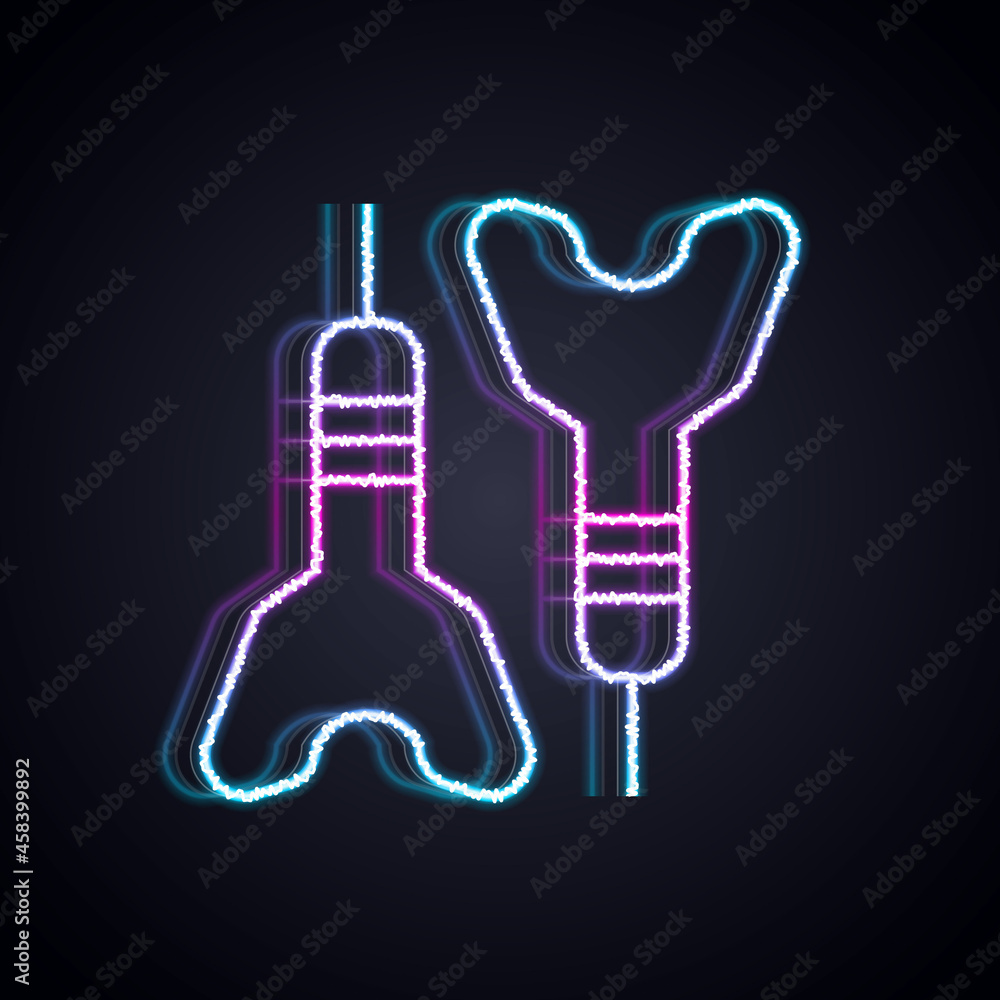 在黑色背景上隔离的发光霓虹线飞镖箭头图标。矢量