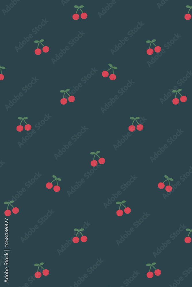 Red hand drawn cherry seamless pattern on blue social template vector