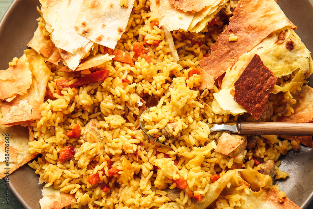 Tasty Shah Pilaf on plate, closeup