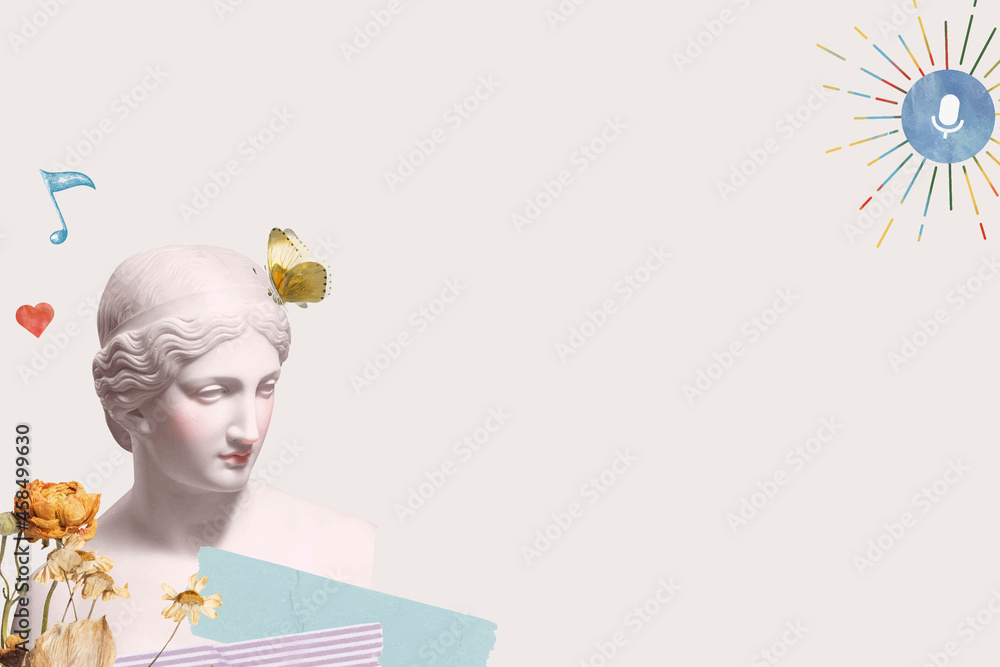 Greek goddess statue vector border aesthetic mixed media