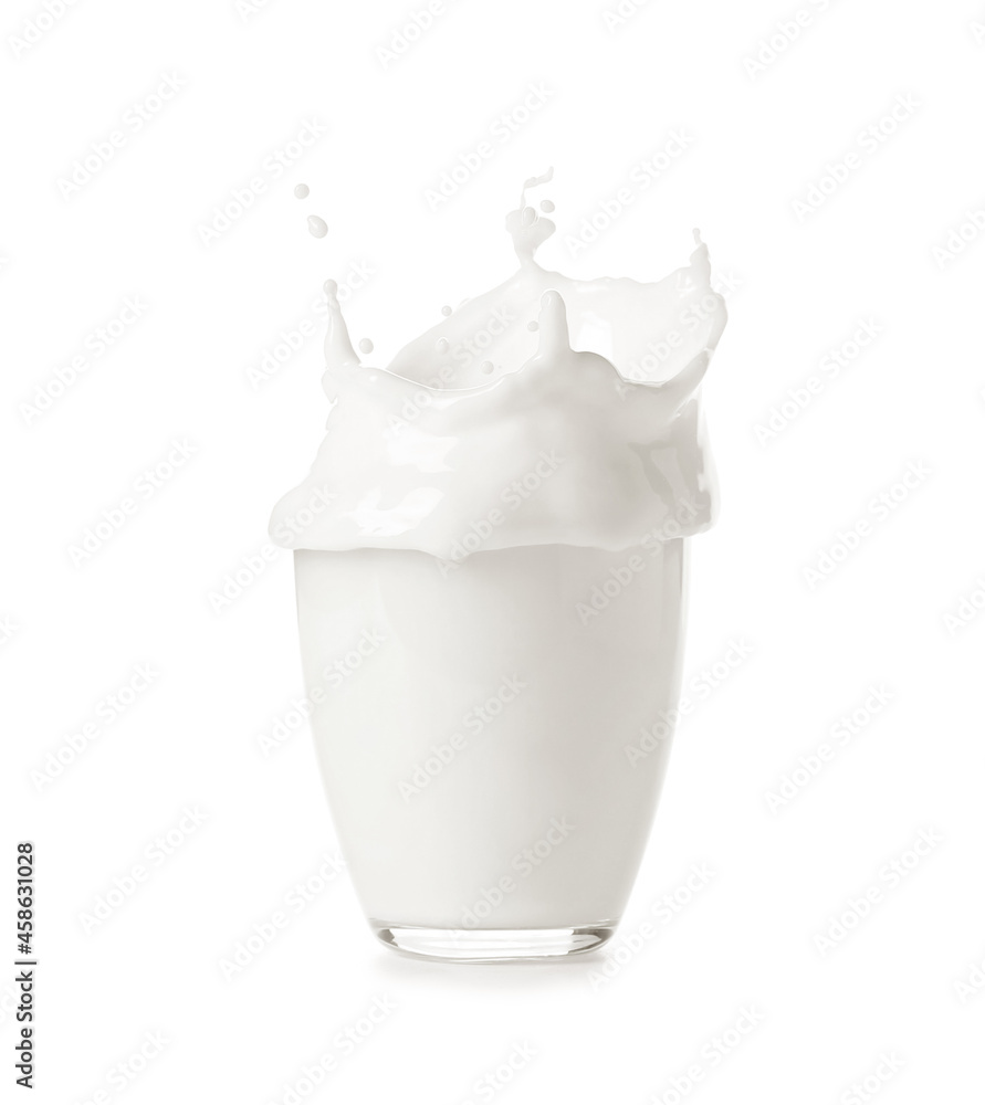 Milk wave of splashes in glass on white background