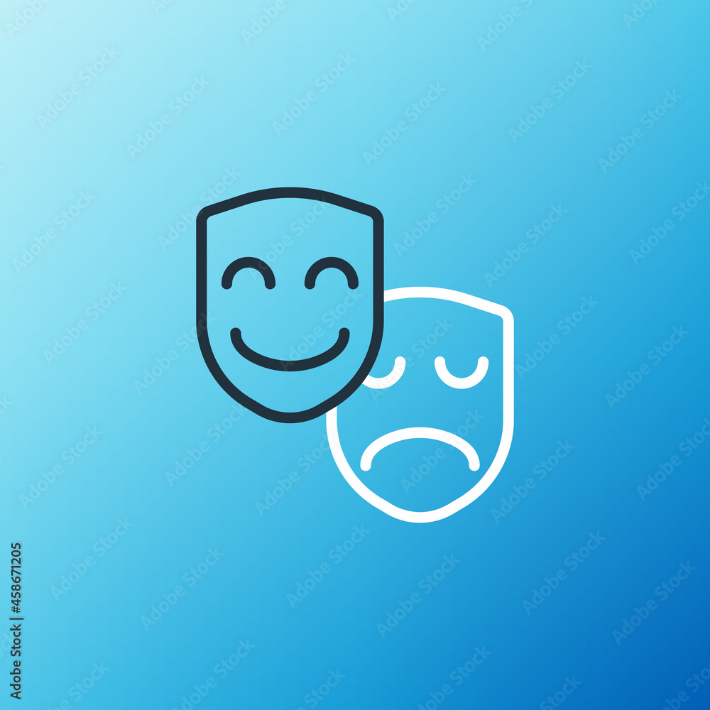 Line Comedy and tragedy theatrical masks icon isolated on blue background. Colorful outline concept.