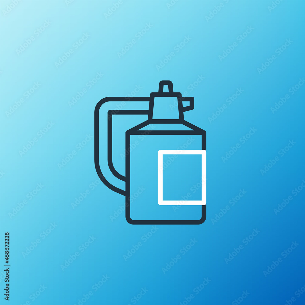 Line Garden sprayer for water, fertilizer, chemicals icon isolated on blue background. Colorful outl