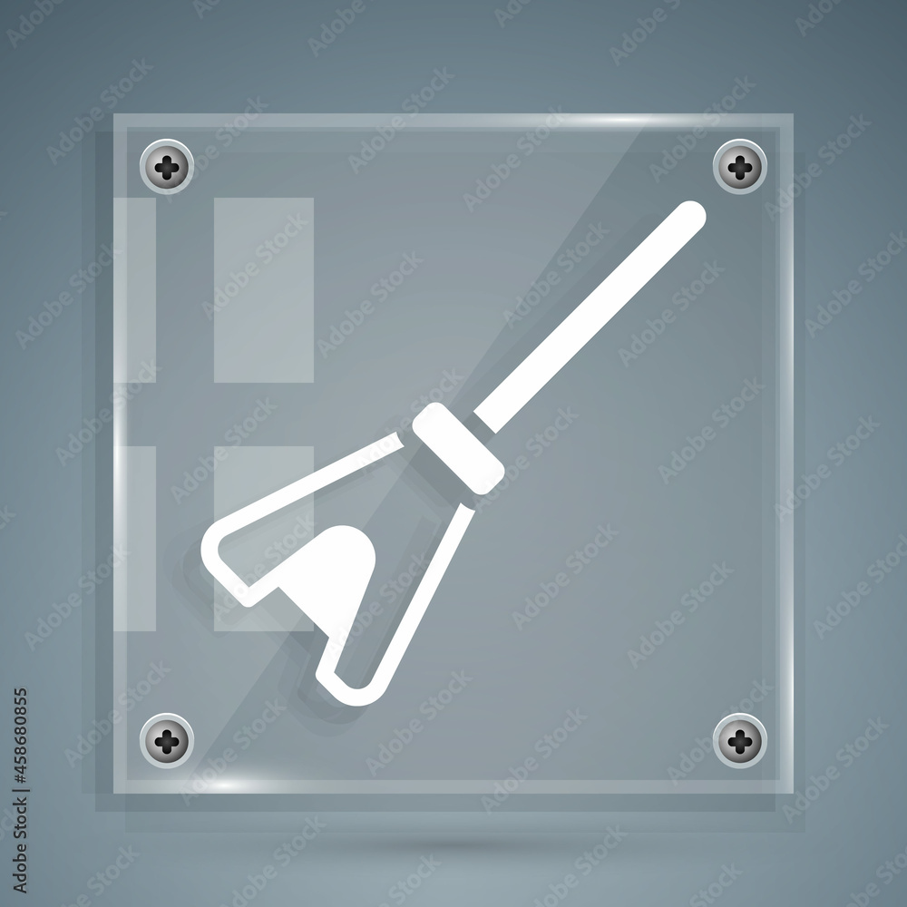 White Mop icon isolated on grey background. Cleaning service concept. Square glass panels. Vector