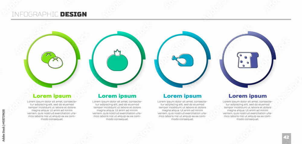 Set Bread loaf, Tomato, Roasted turkey or chicken and toast. Business infographic template. Vector