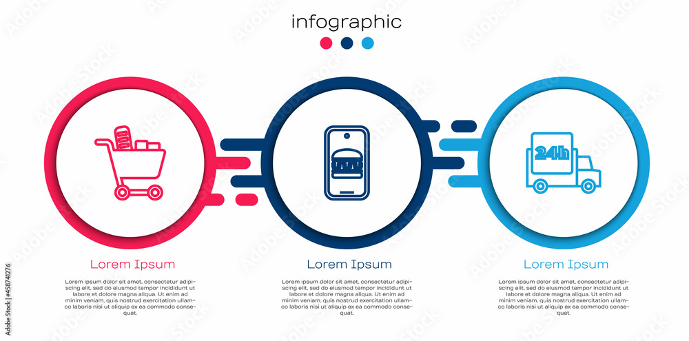 设置购物车和食品、在线订购交付和Fast by.商业信息图形模板