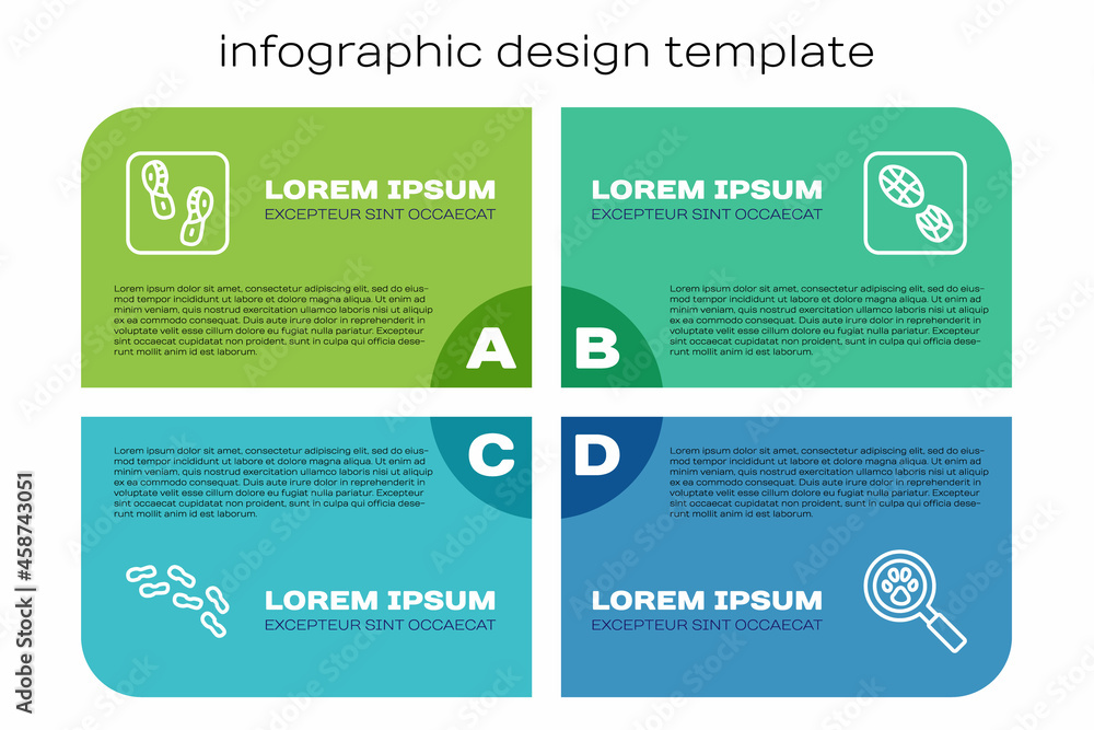 Set line Human footprints shoes, , Paw search and . Business infographic template. Vector