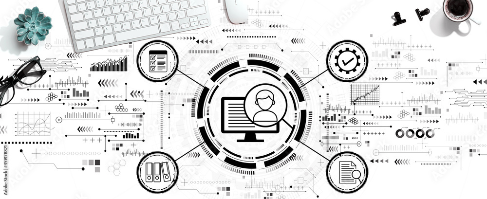 Document management system concept with a computer keyboard and a mouse