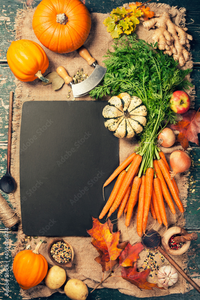 Healthy food cooking background. Vegetable ingredients, copy space