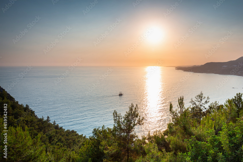 Beautiful sunset at the Alanya castle by the Mediterranean Sea. Turkey