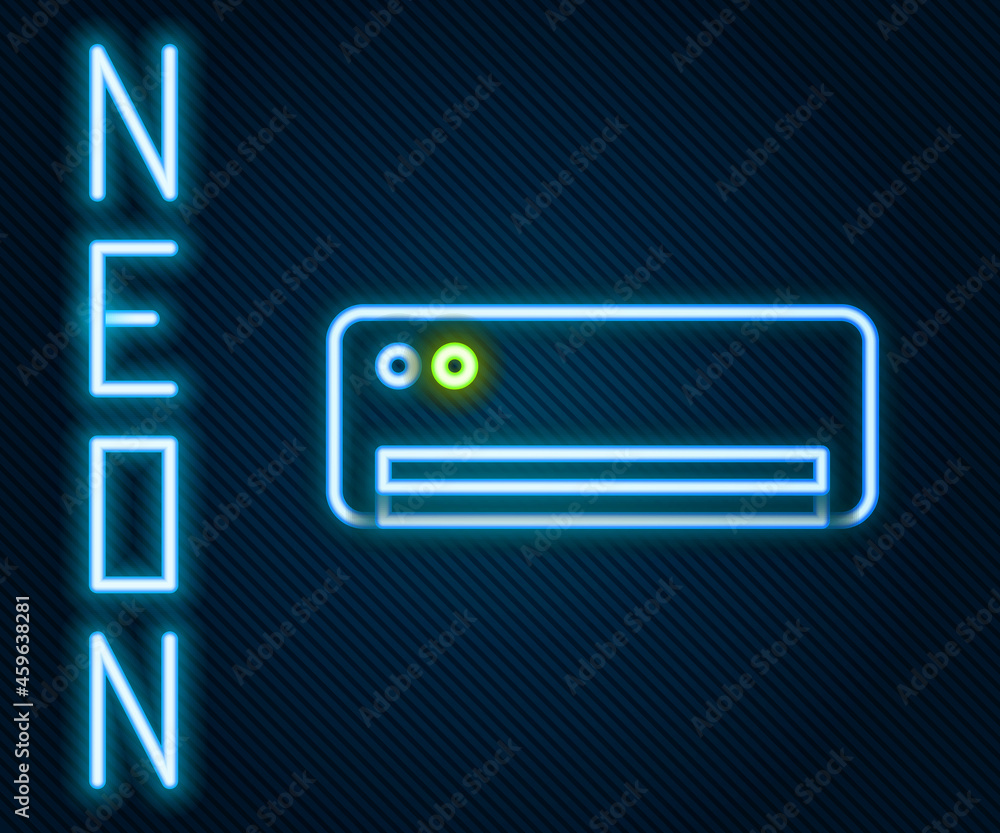 Glowing neon line Air conditioner icon isolated on black background. Split system air conditioning. 