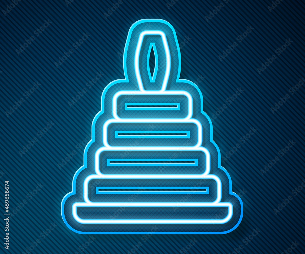 Glowing neon line Pyramid toy icon isolated on blue background. Vector