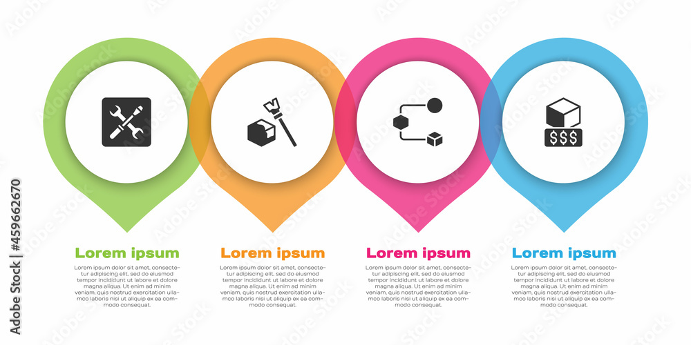 Set 3D printer setting, Isometric cube, and services. Business infographic template. Vector