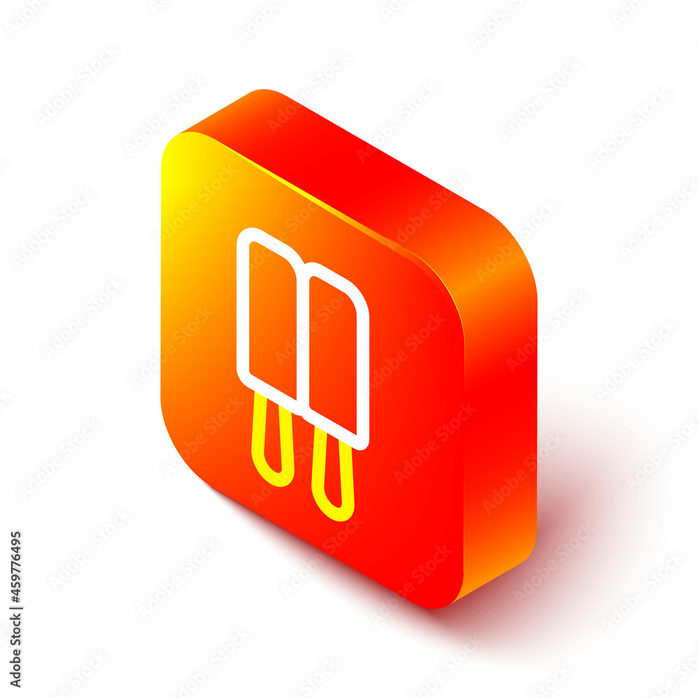 Isometric line Ice cream on stick icon isolated on white background. Sweet symbol. Orange square but