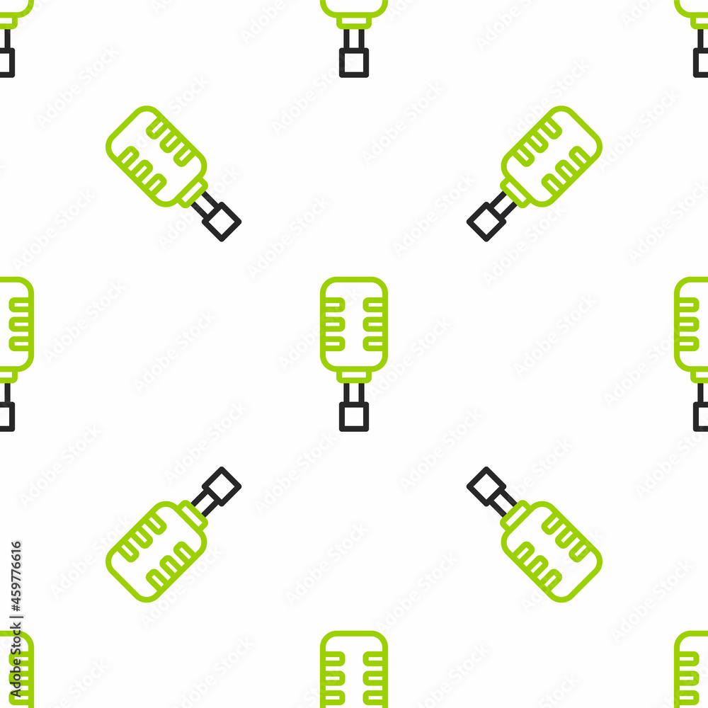 Line Microphone icon isolated seamless pattern on white background. On air radio mic microphone. Spe