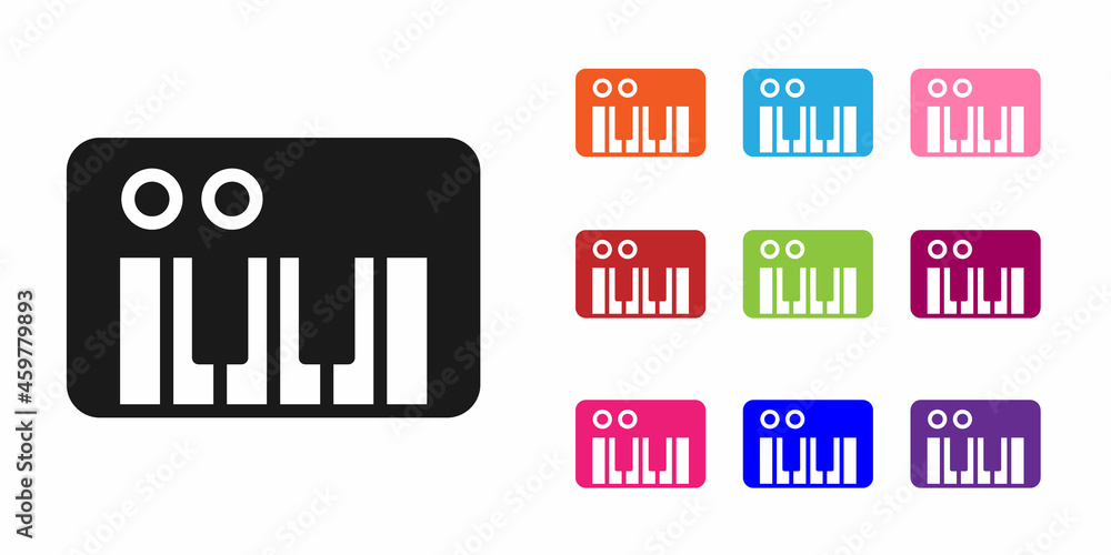 Black Music synthesizer icon isolated on white background. Electronic piano. Set icons colorful. Vec