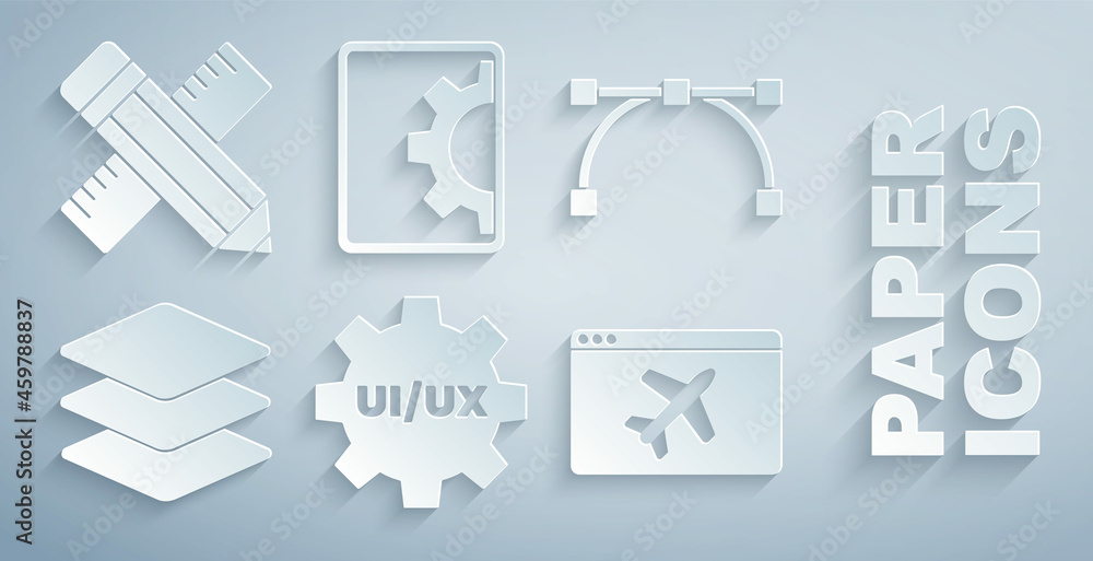 Set UI or UX design, Bezier curve, Layers, Website template, development and Crossed ruler and penci