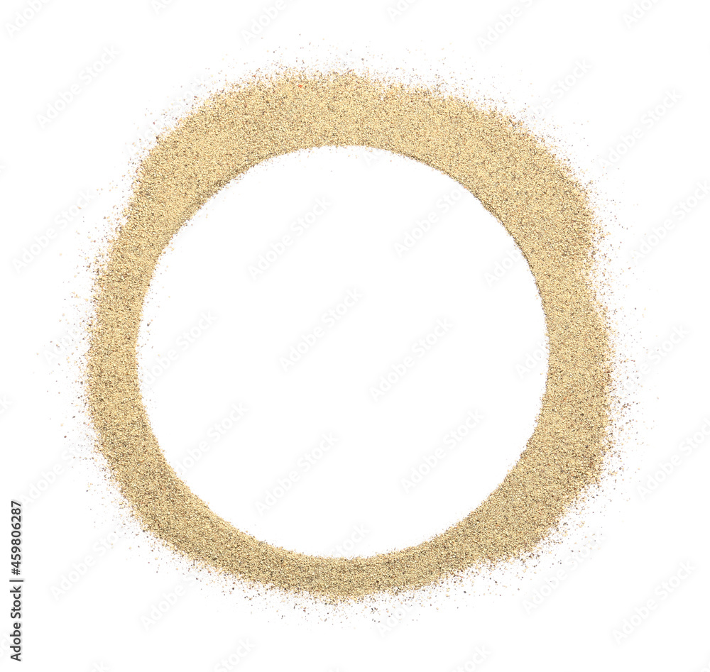 Frame made of allspice powder on white background