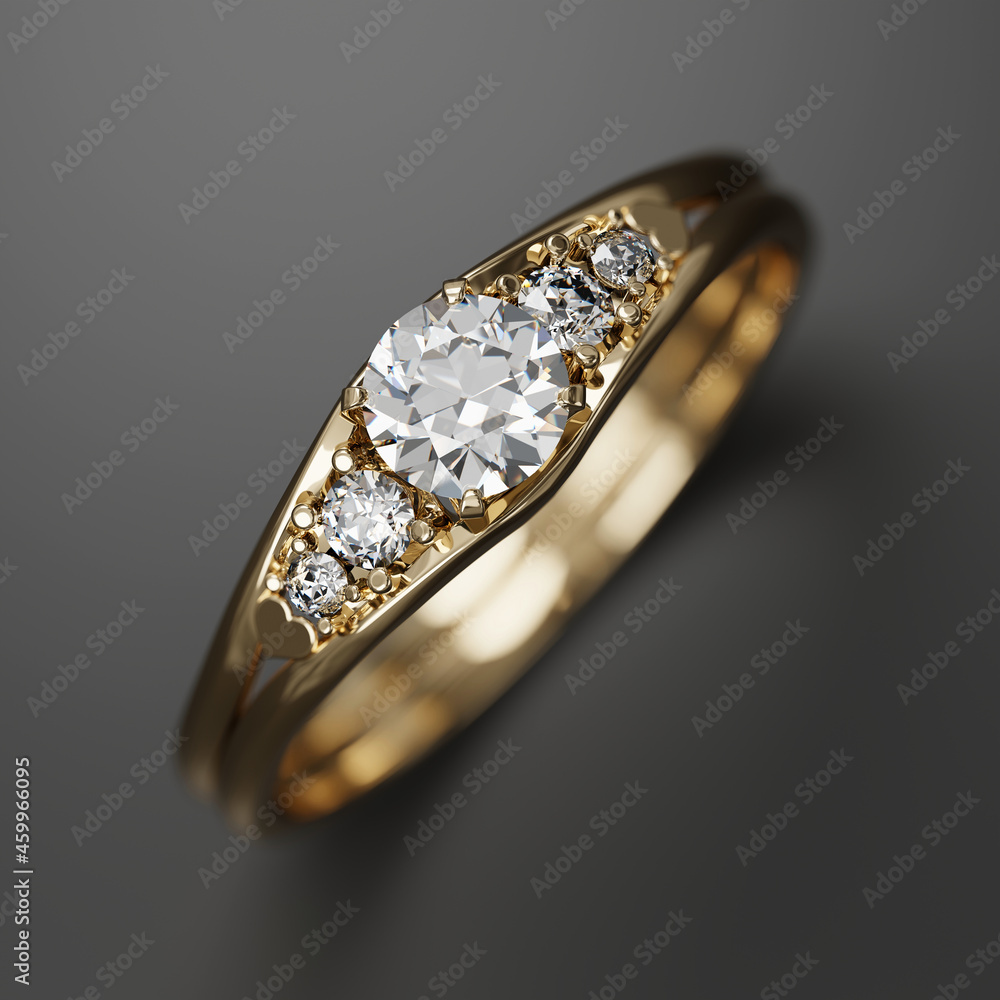 Gold Diamond Ring Macro Soft focus 3D Rendering