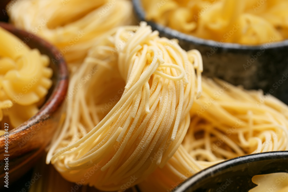 Uncooked birds nest pasta, closeup