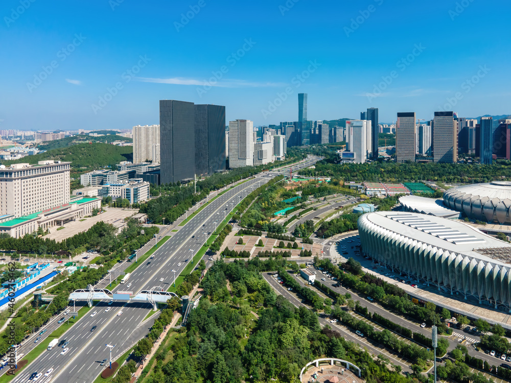 中国济南现代城市建筑景观航拍