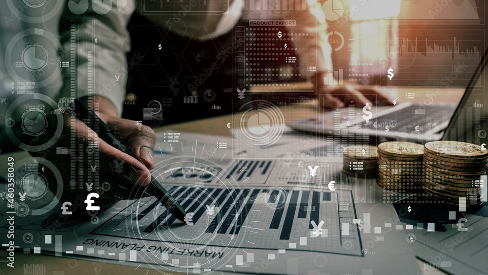 Data Analysis for Business and Finance conceptual. Graphic interface showing future computer technol