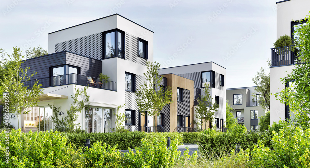 Modern Residential Buildings in a Green Residential Area