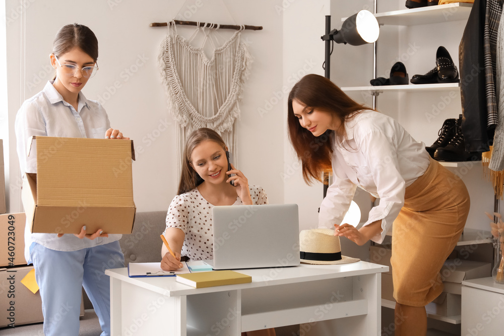 Female business owner and sellers working in modern shop