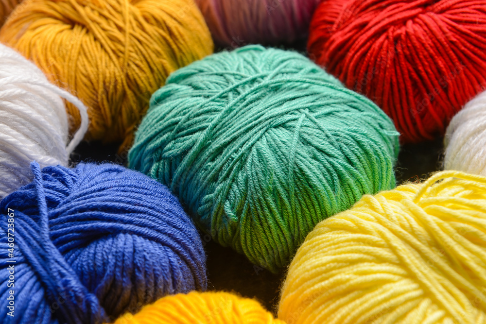 Texture of different knitting yarn, closeup