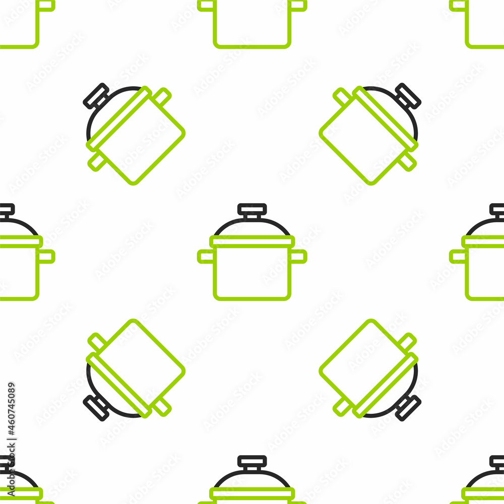 Line Cooking pot icon isolated seamless pattern on white background. Boil or stew food symbol. Vecto