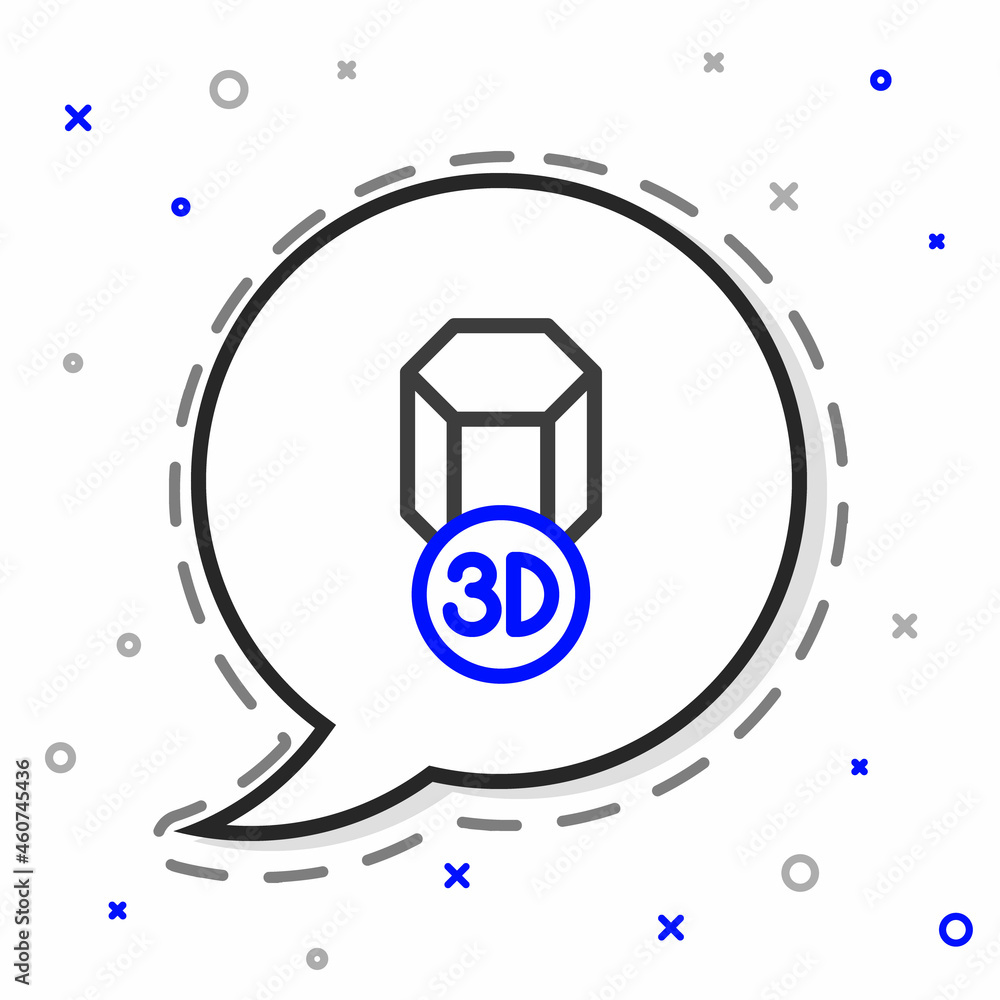 线条3D打印机图标隔离在白色背景上。3D打印。彩色轮廓概念。矢量