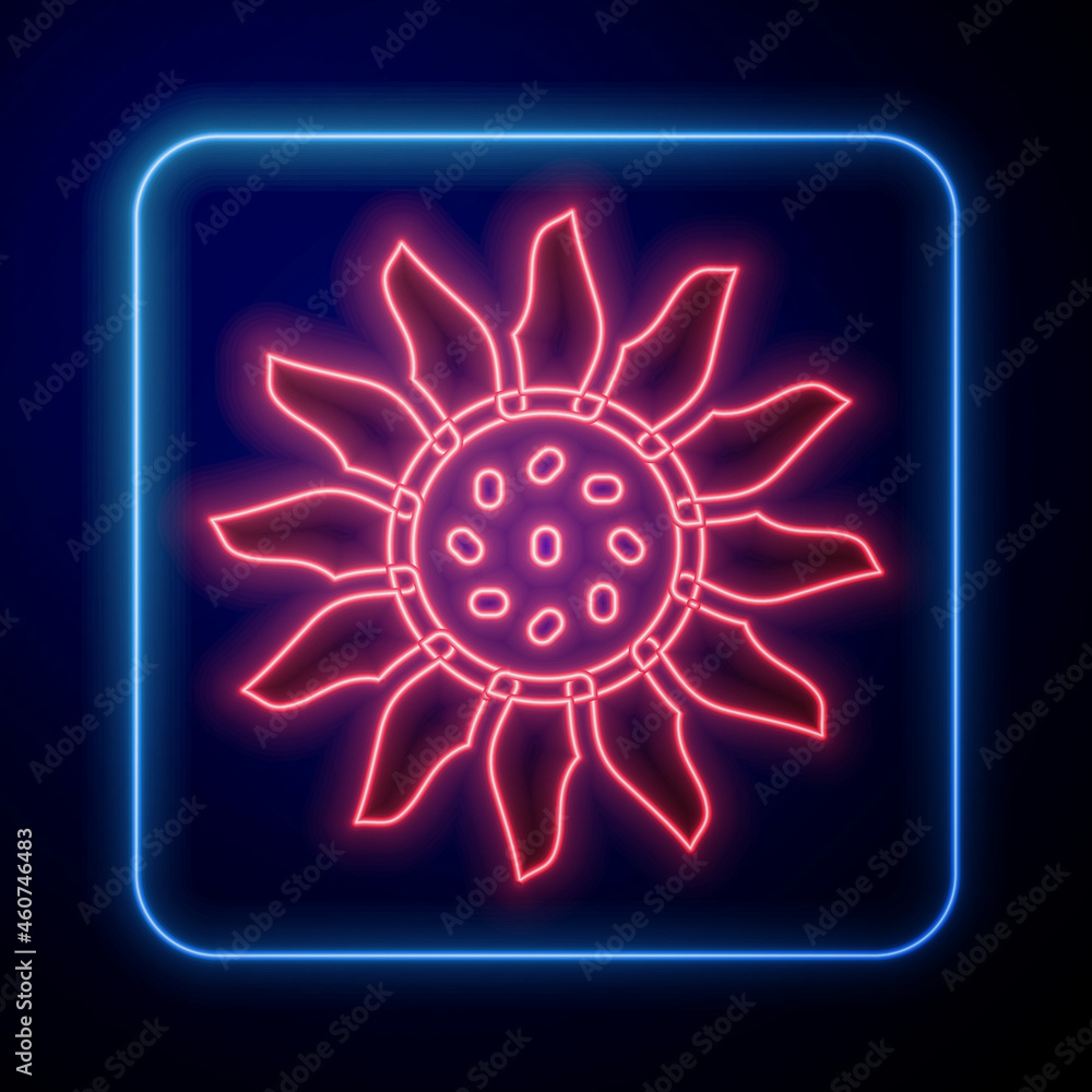 Glowing neon Flower icon isolated on black background. Vector