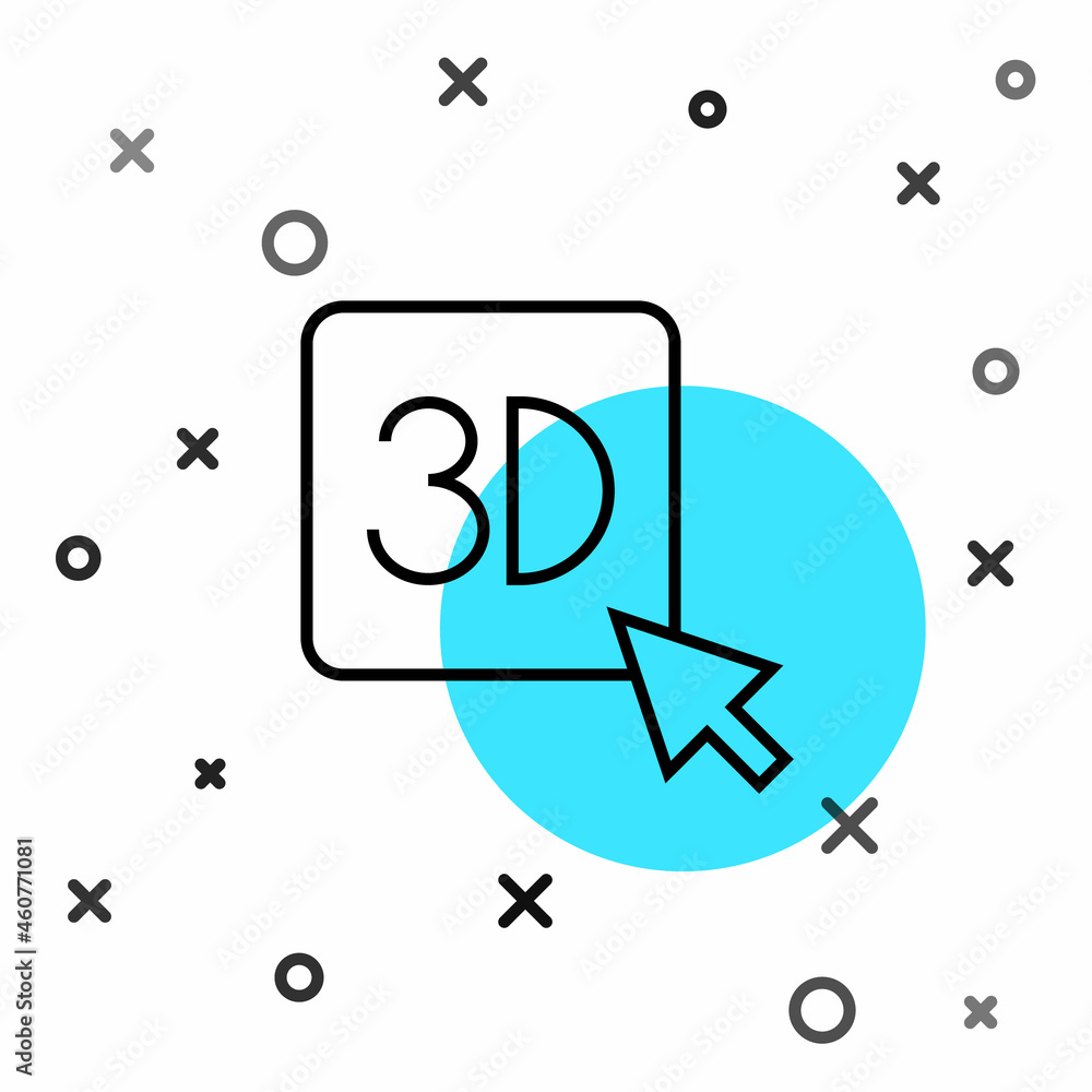 黑线3D打印机图标隔离在白色背景上。3D打印。随机动态形状。矢量