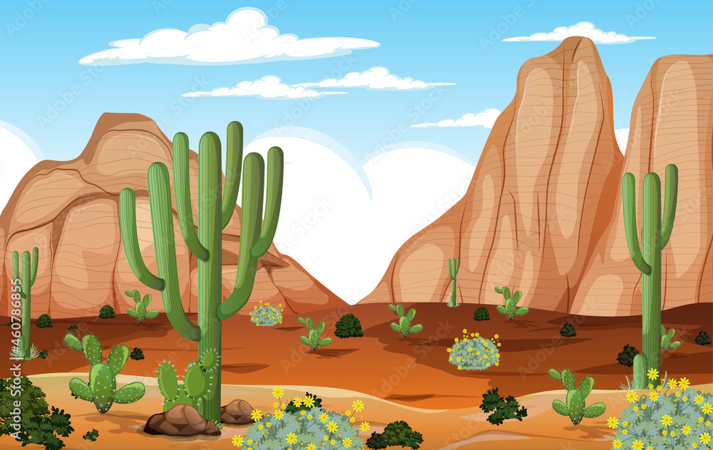 Desert forest landscape at daytime scene with many cactuses