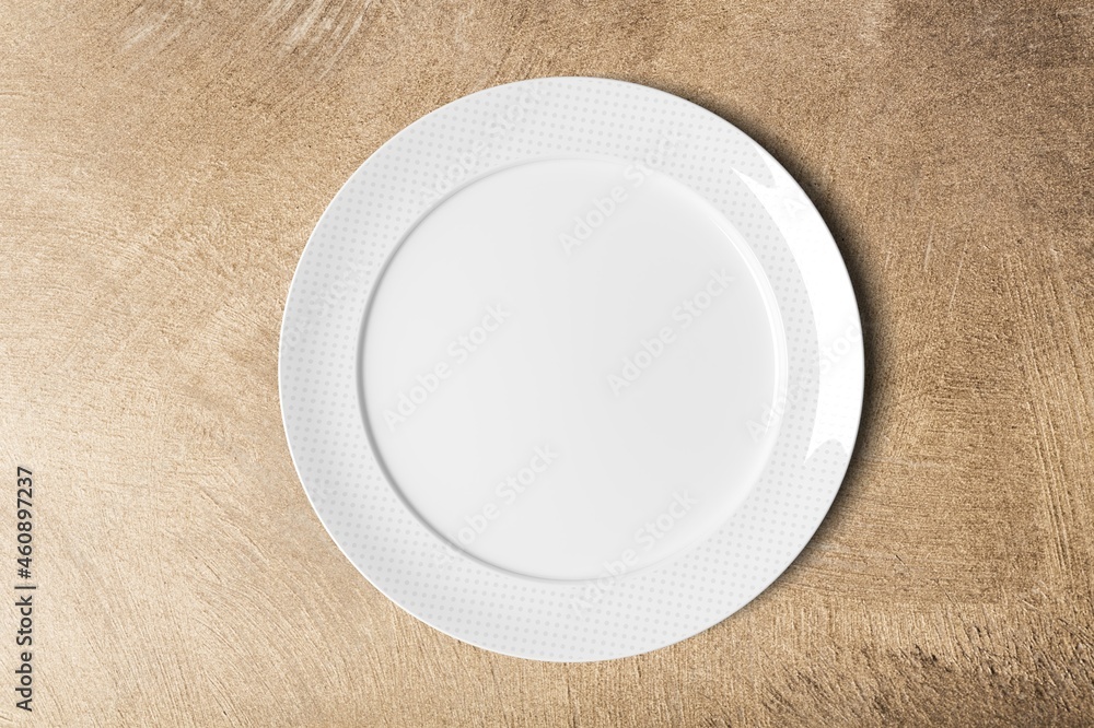 Blank empty white plate on the desk