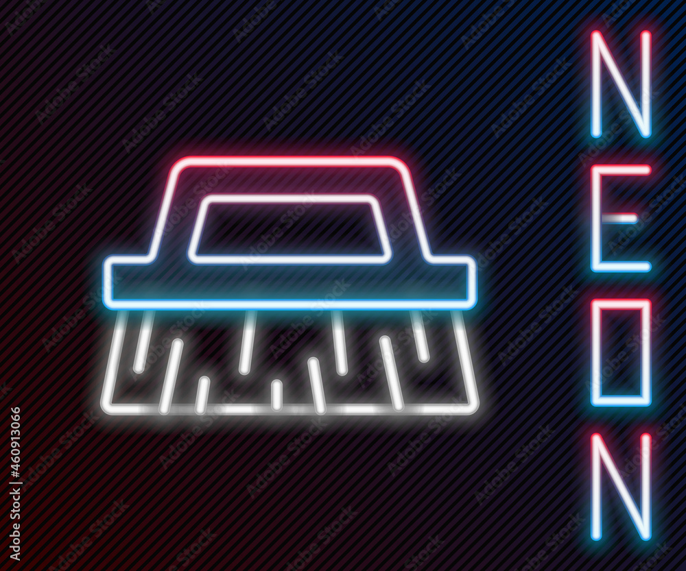 Glowing neon line Brush for cleaning icon isolated on black background. Colorful outline concept. Ve