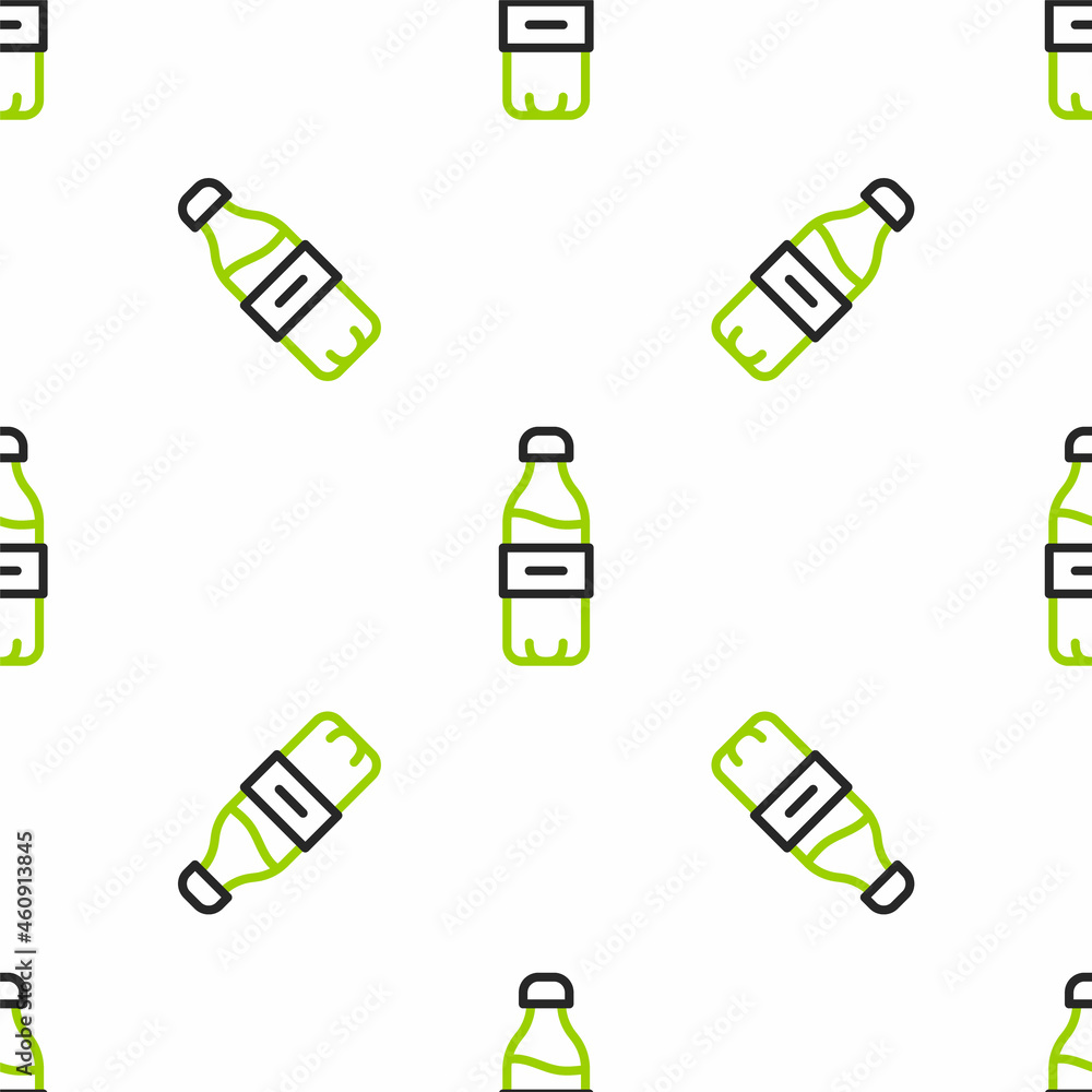 Line Bottle of water icon isolated seamless pattern on white background. Soda aqua drink sign. Vecto