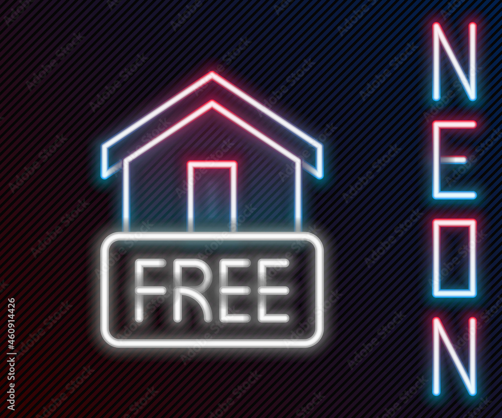 Glowing neon line Free home delivery concept for increase the sell stock icon isolated on black back