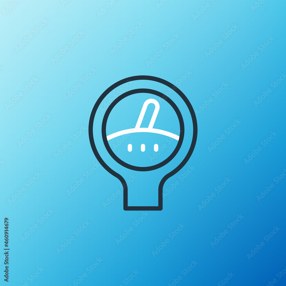 Line Gauge scale icon isolated on blue background. Satisfaction, temperature, manometer, risk, ratin