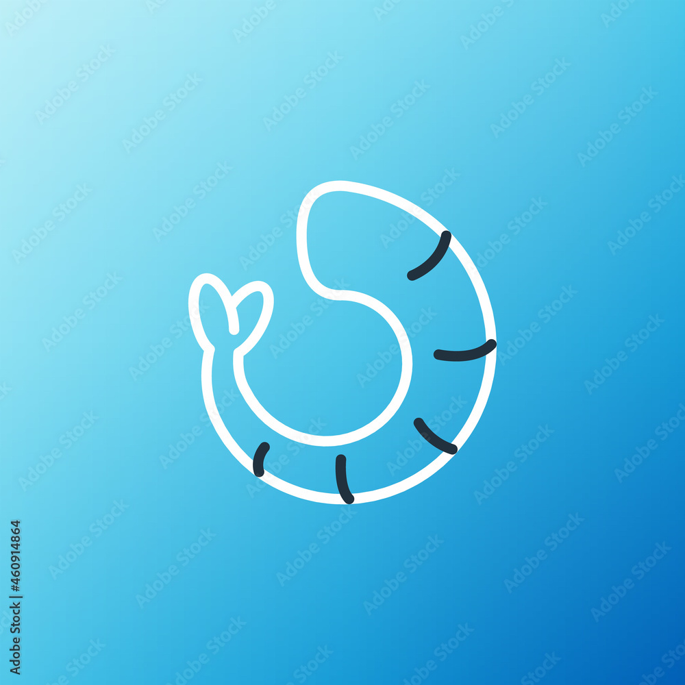 Line Shrimp icon isolated on blue background. Colorful outline concept. Vector