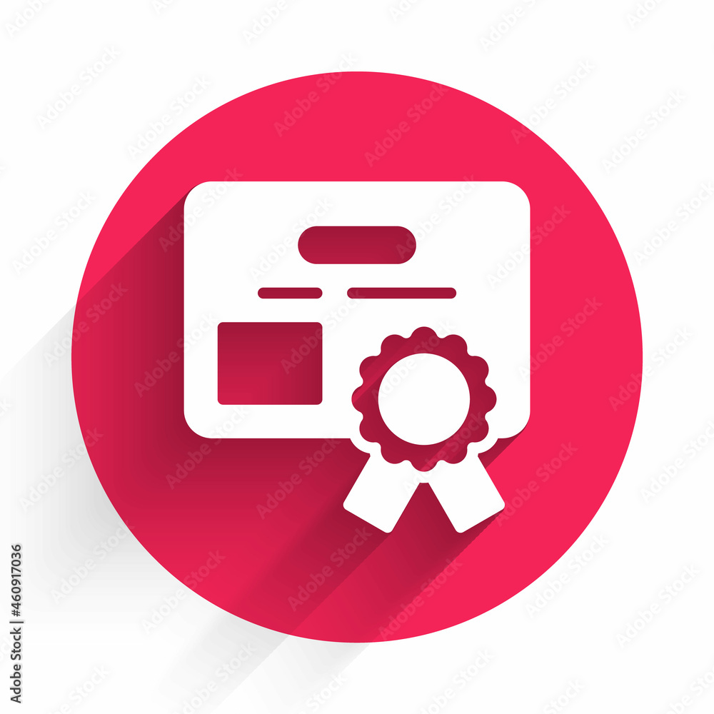 White Certificate template icon isolated with long shadow. Achievement, award, degree, grant, diplom