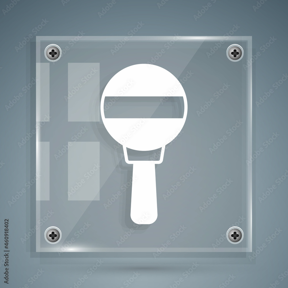 White Rattle baby toy icon isolated on grey background. Beanbag sign. Square glass panels. Vector