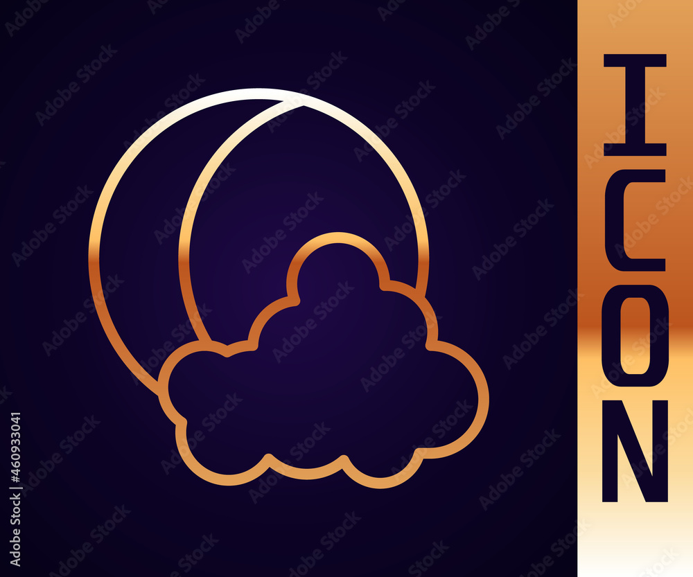 Gold line Moon and stars icon isolated on black background. Vector