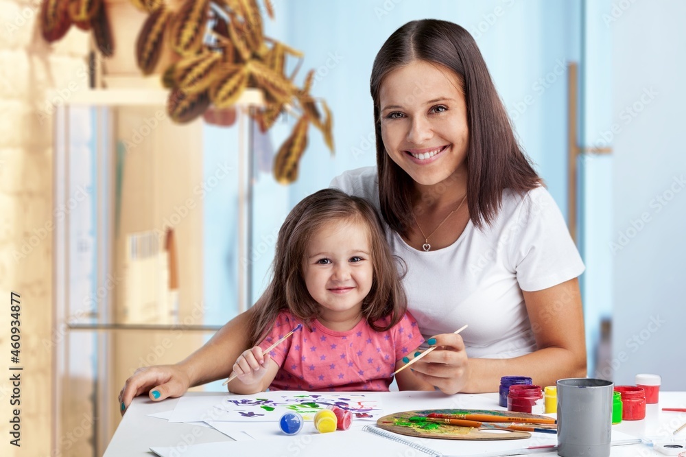 family, art and craft concept, mother spending time with her little daughter