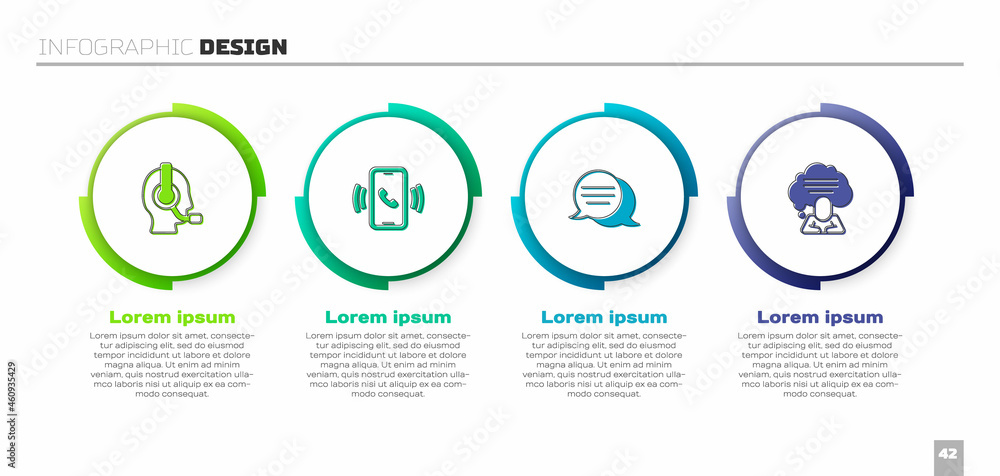 Set Man with a headset, Telephone 24 hours support, Speech bubble chat and . Business infographic te