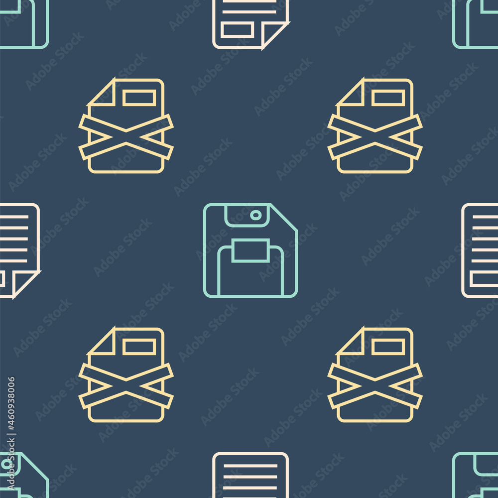 Set line File document, Delete file and Floppy disk on seamless pattern. Vector