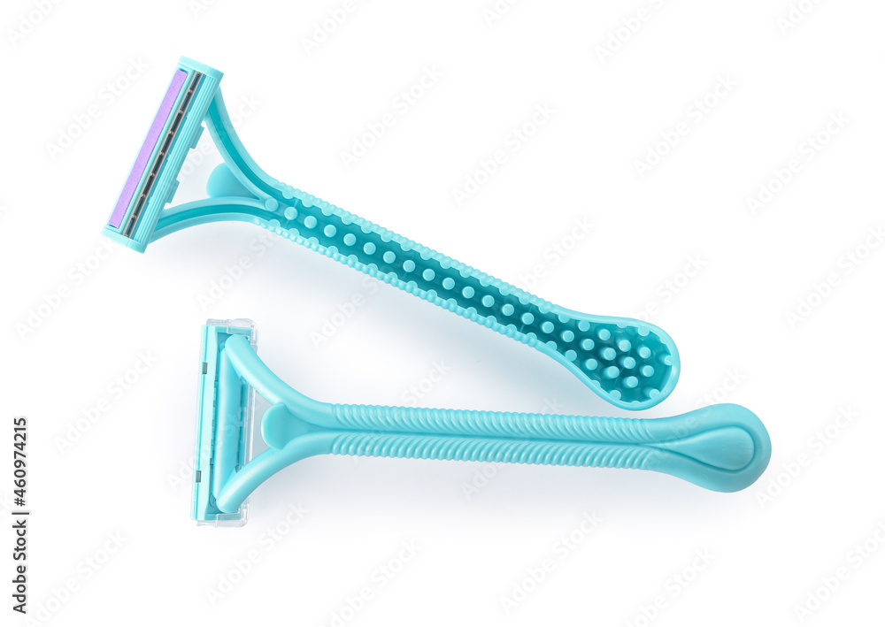 Safety razors on white background